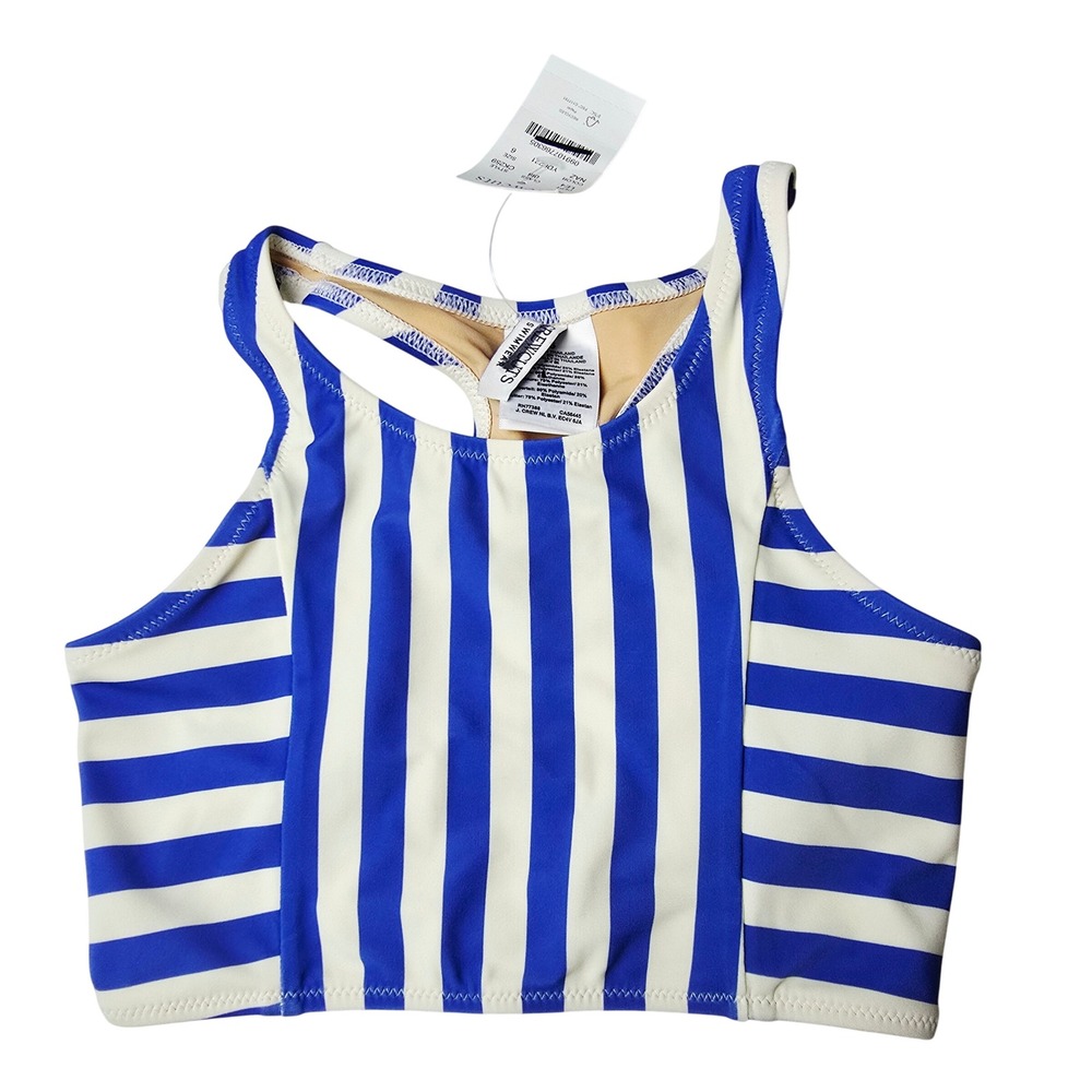 Crewcuts by J.Crew NWT Kids Size 6 Blue White Stripe Racerback Bikini Swim Top